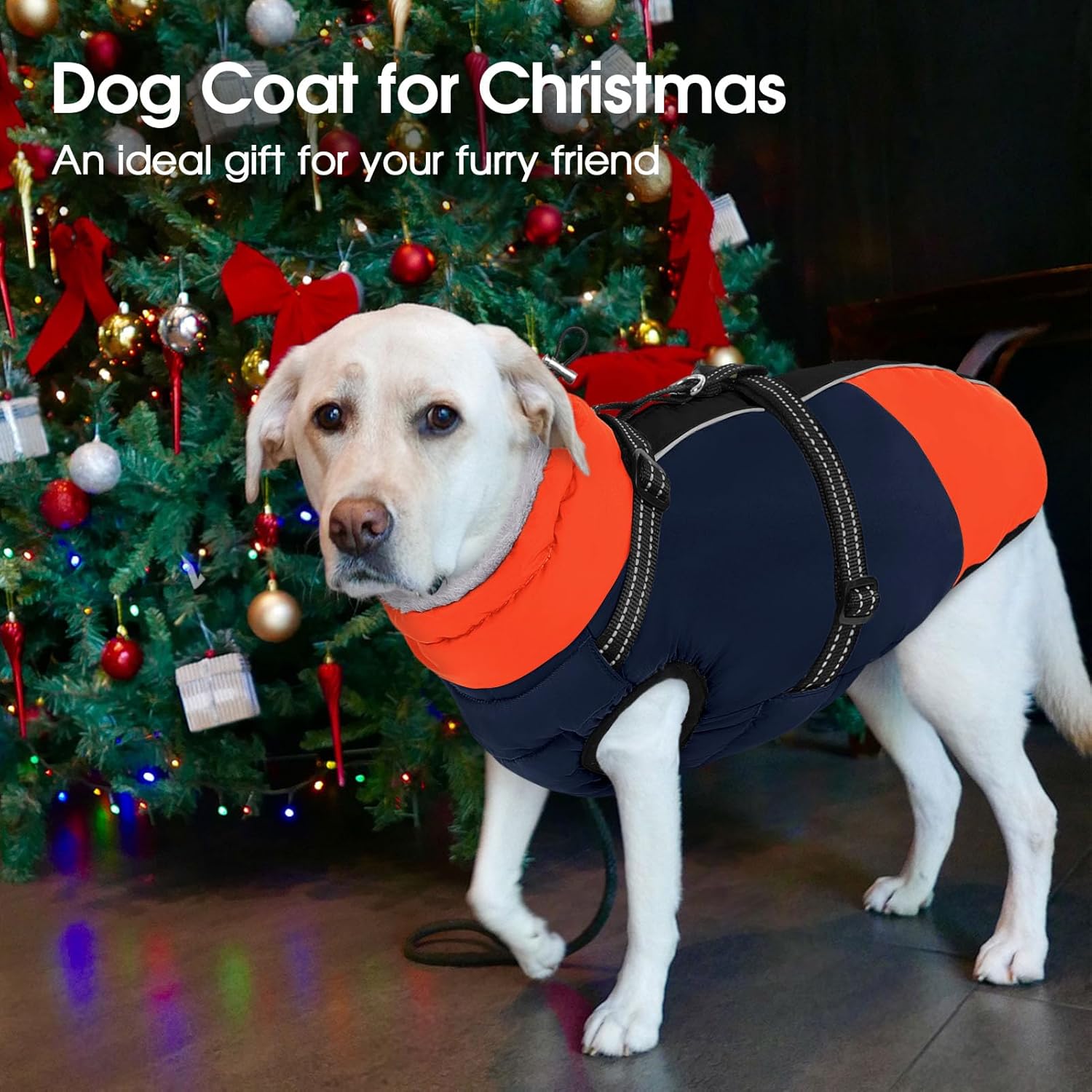 SUNFURA Large Dog Coat with Harness Built in, Warm Dog Jacket Waterproof Pet Winter Coat Snowsuit for Cold Weather, Reflective Fleece Jacket for Large Dogs, Border Collie, Blue XL - Image 6