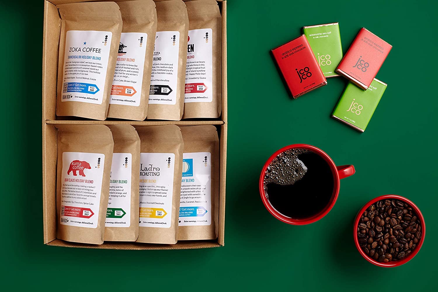 Bean Box Deluxe Winter Coffee Sampler | Gourmet Coffee Gift Basket | Specialty Coffee Gifts for Women and Men | Winter Gifts for Her | Care Package | Freshly Ground Coffee | 12 Piece Variety Set