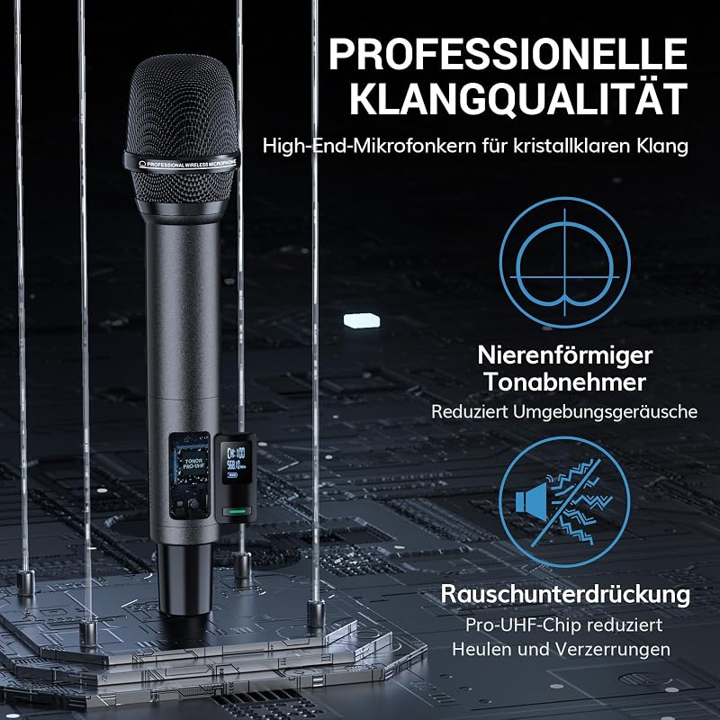 TONOR TW550 Vezeték Nélküli Újratölthető Mikrofon Szett, 2 Mikrofonnal, 80m Hatótáv, Auto Scan, 6.35/3.5mm, Karaoke, DJ, Rendezvény