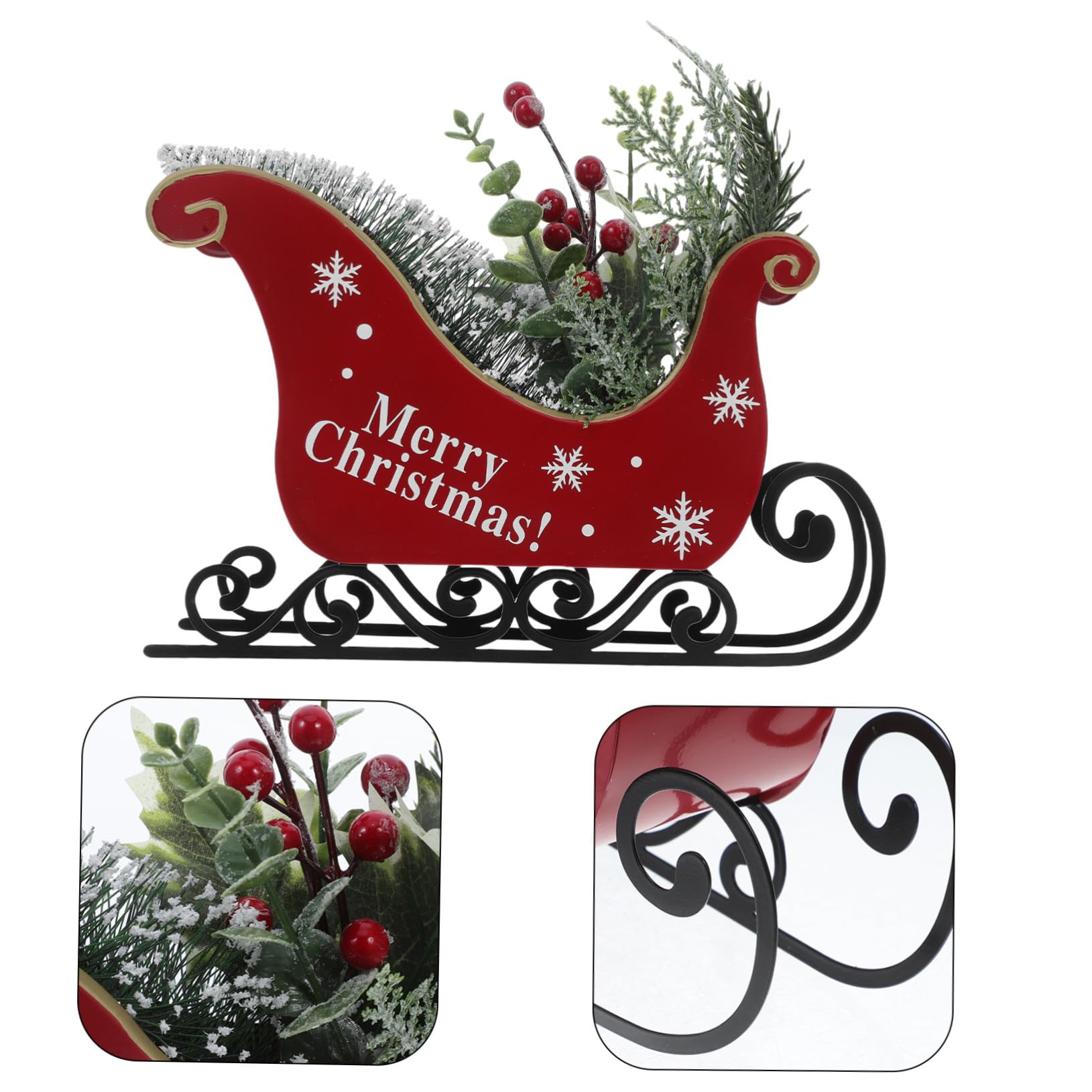 Traîneau De Noël Décoratif en Fer Forgé 22 Cm, Ornement De Table en Métal Noir, Décoration Festive De Bureau, Décoration De Fête De Noël sans Éclairage