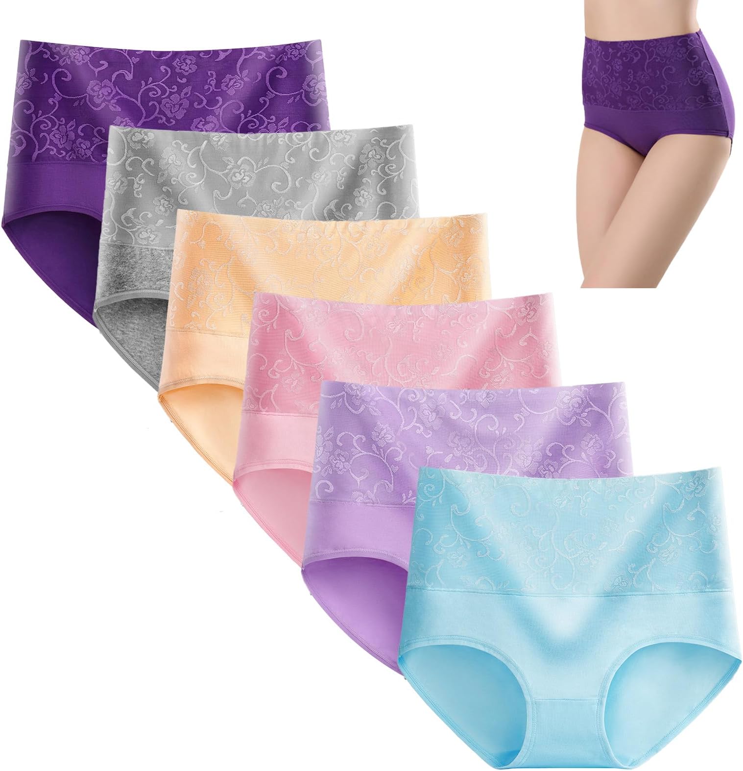 DJFOGBloomypink High Waist Incontinence Panties, Womens Cotton Underwear, Breathable Panties Full Coverage Briefs