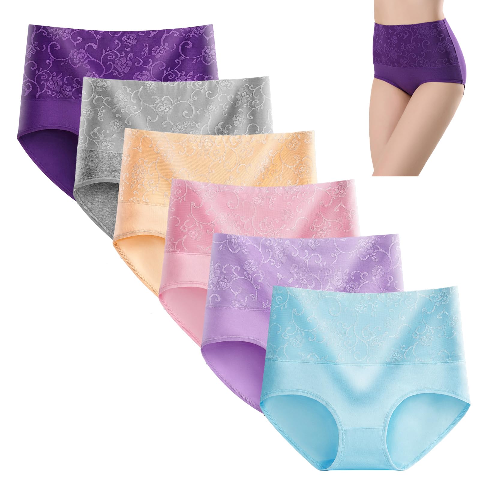 DJFOGBloomypink High Waist Incontinence Panties, Womens Cotton Underwear, Breathable Panties Full Coverage Briefs