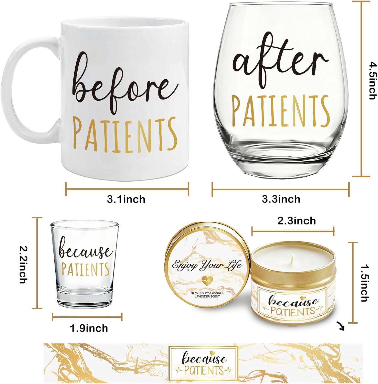 Before Patients After Patients Because Patients Gift Set, Coffee Mug and Stemless Wine Glass Shot glass Candle gifts set for Nurses, Doctors, Dentists, Hygienists Birthday and Appreciation Gifts -20