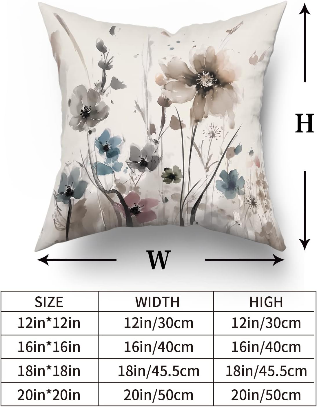 Sweetshow Watercolor Brown Grey Floral Pillow Covers 18x18 Rustic Color Cream Gray Blue Flower Print Decorative Throw Pillows Modern Art Farmhouse Pillowcase Cushion Case Set of 2, (518-23230001) - Image 6