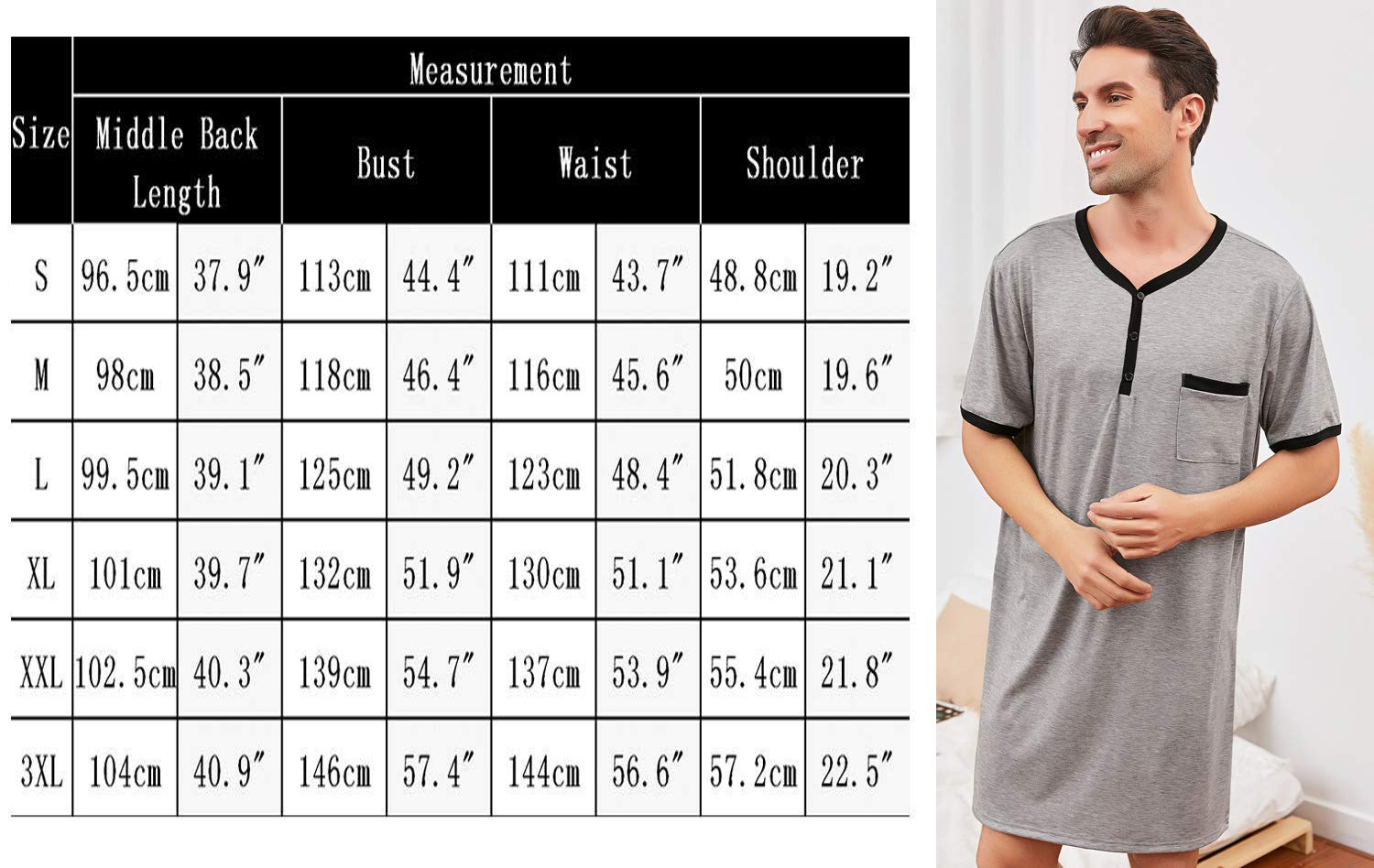 Enjoyoself Haut de Pyjama en Coton Doux et Respirant pour Homme, Longueur Genou, Chemises de Nuit à Manches Courtes, vêtements de Nuit