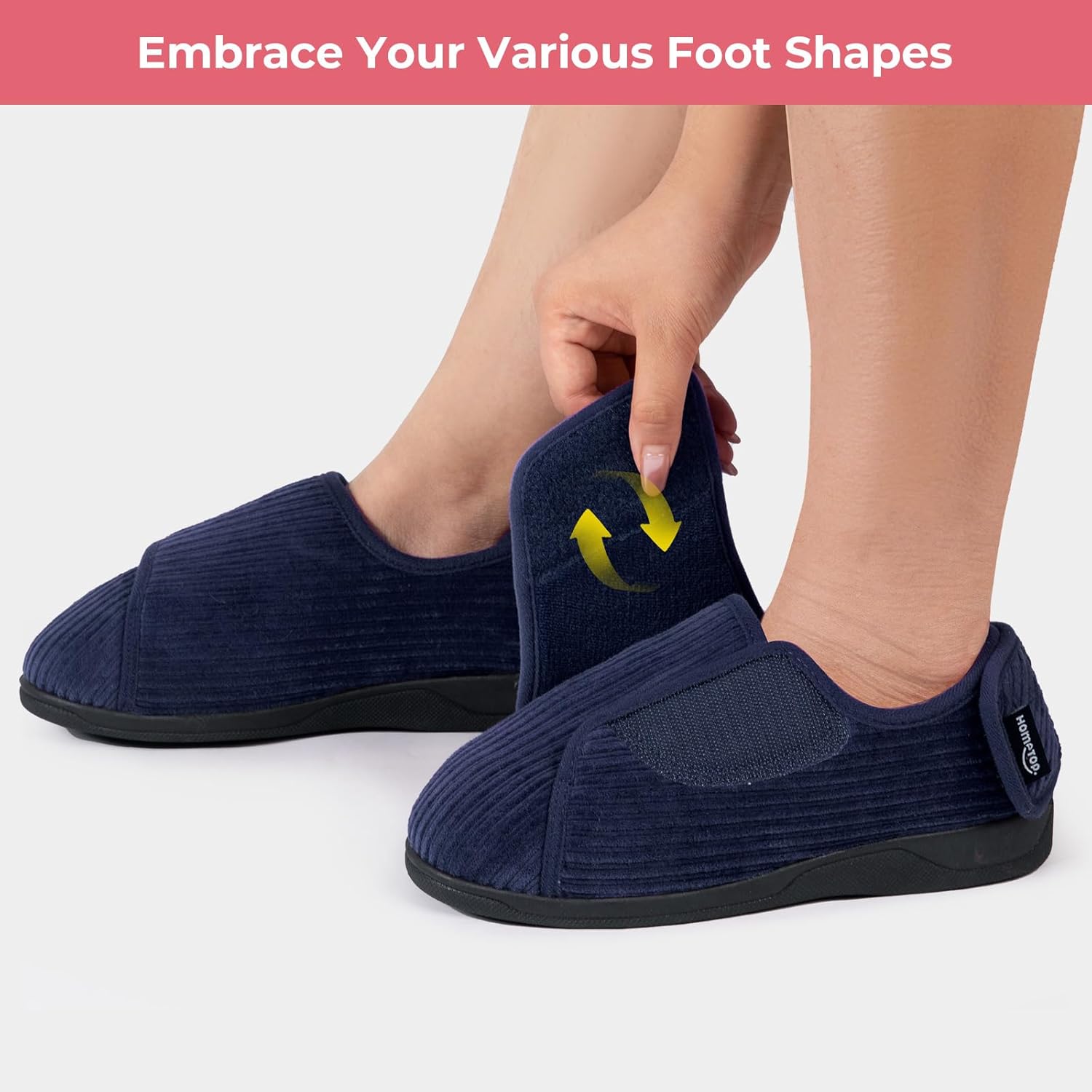 HomeTop Women's Corduroy Slippers Comfy Adjustable Hook and Loop Memory Foam Indoor Closed-back House Shoes - Image 3