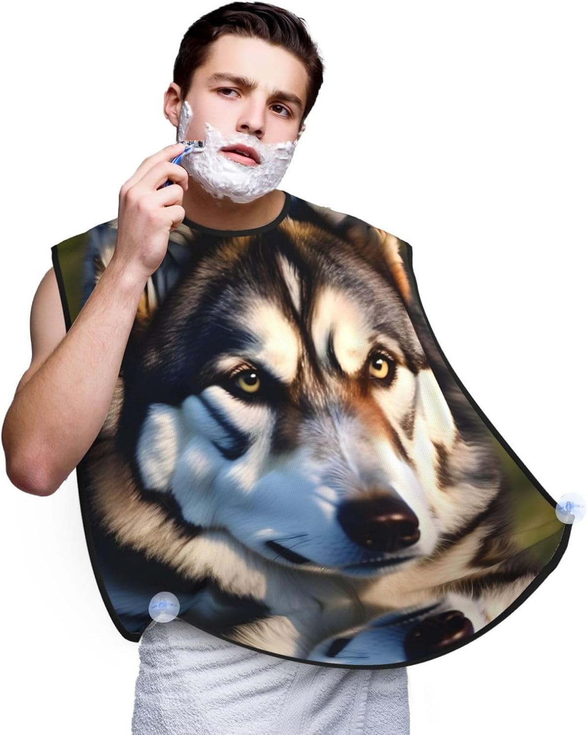 Lovely Husky Print Beard Bib Apron For Men, Beard Hair Catcher For Men Shaving Trimming,Beard Cape Cloth