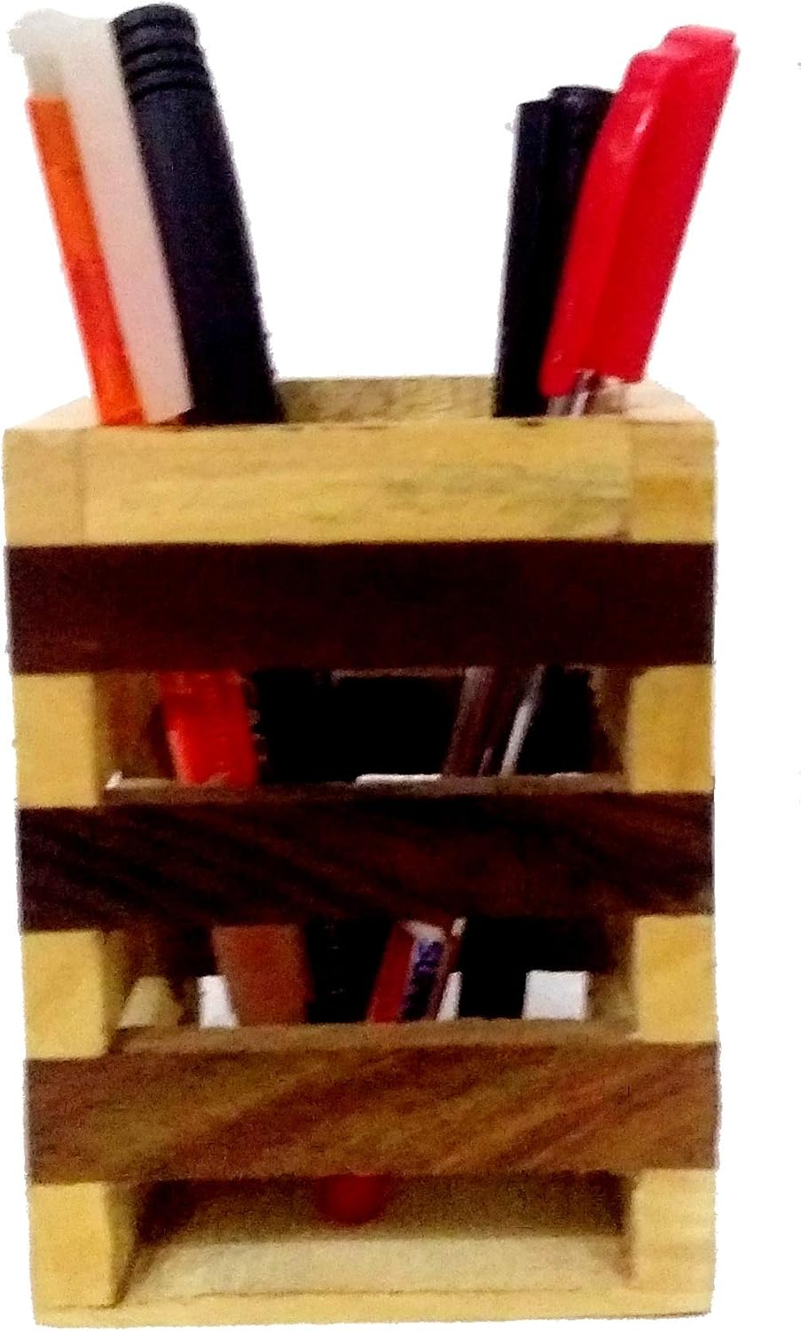 Purpledip Wooden Pen Stand or Cutlery Holder or Desk Organiser: Elegant Design (11876)
