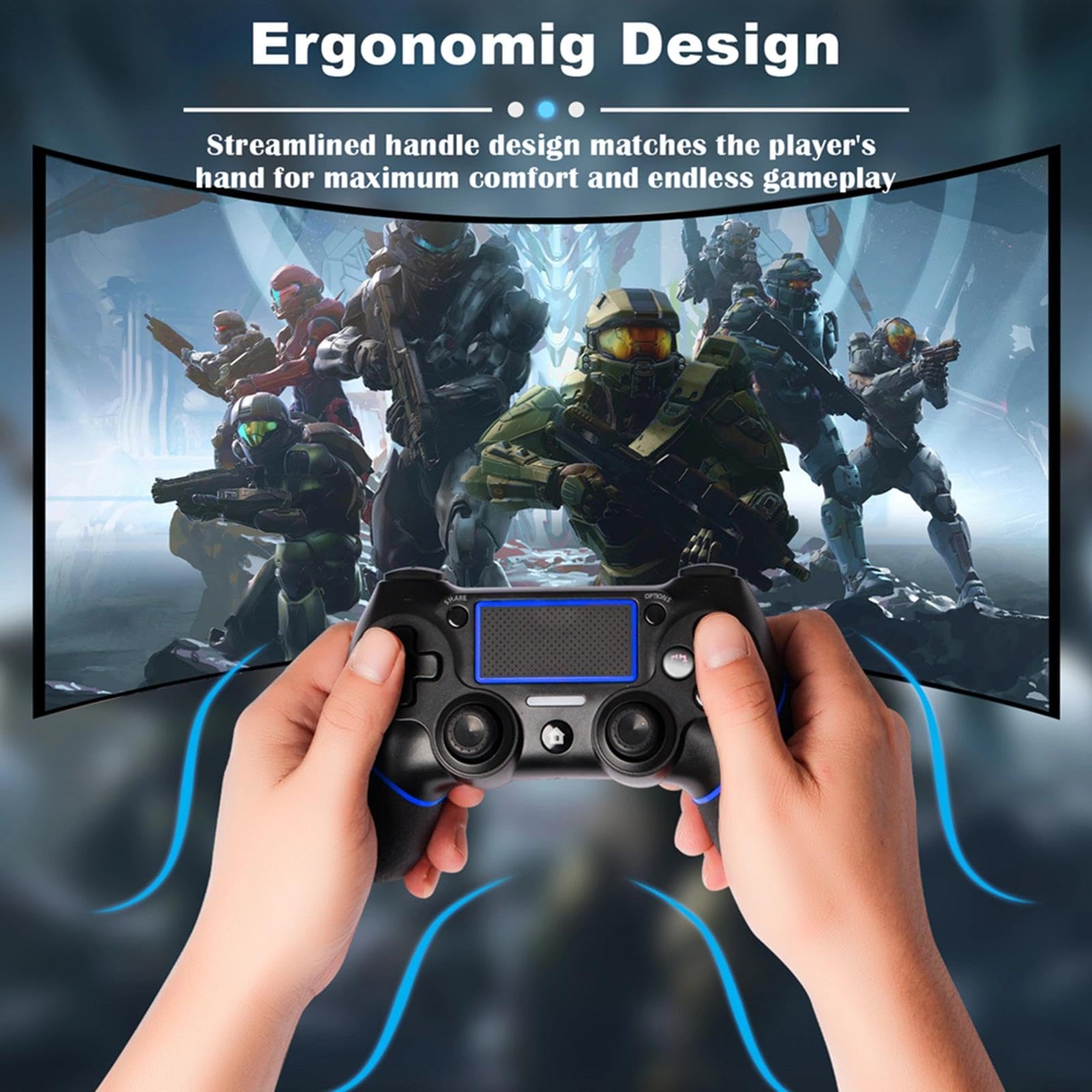 CHEREEKI Mando para PS4 con Bluetooth, Mando Inalámbrico para PS-4 con Turbo/Sensor Giroscópico de 6 Ejes/Doble Vibración/Panel Táctil/Conector de Audio de 3,5mm(600mAh)