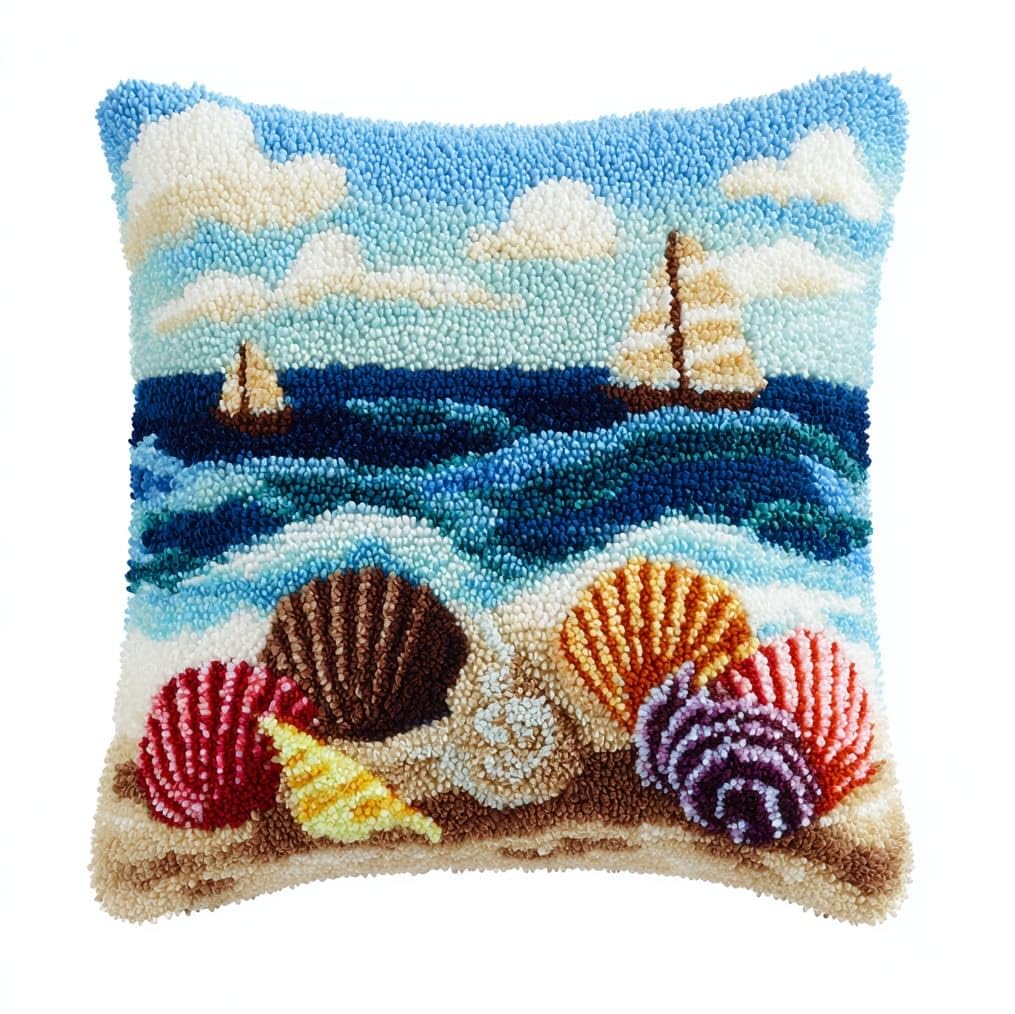 Kit de bordado latch hook para funda de almohada DIY con diseño marítimo de 43x43cm 8