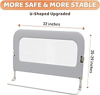 Vista 7 de omzer Riel de protección de cama para niños pequeños - Barandilla de seguridad para bebé de 32 pulgadas, plegable y con alturas ajustables