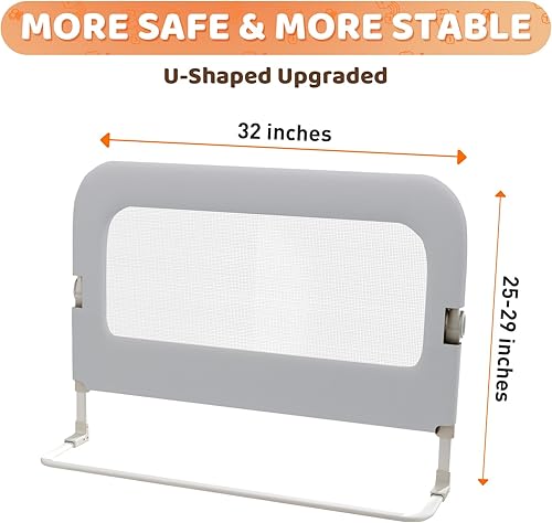 Miniatura 39 de Barandilla de protección de cama para niños pequeños, rieles de seguridad plegables y de altura ajustable de 32 pulgadas - Barandilla de barrera