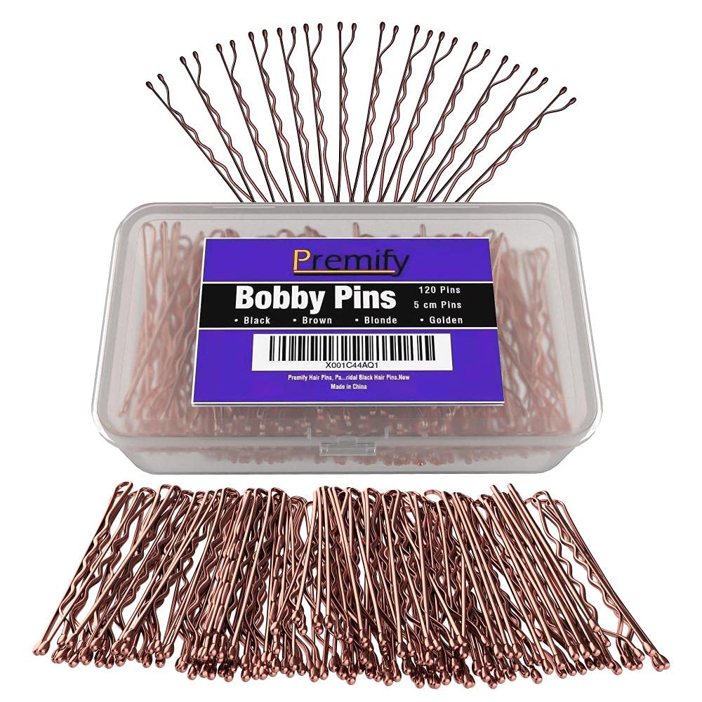120 Pcs Bobby Pins in Plastic Box, Brown Color Hair Grips, Hair Pins for Women (5.5cm / 2 Inches), Ideal For All Hair Types