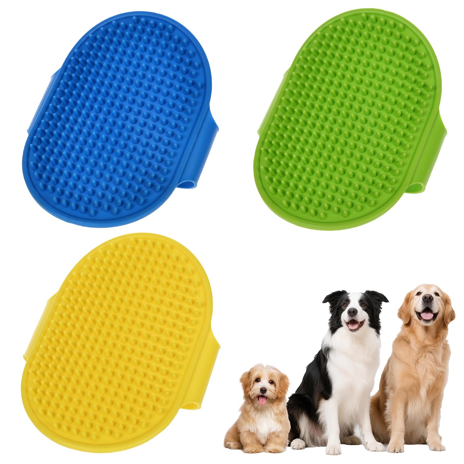 3 Piezas Cepillos de Aseo para Perros para Mascotas, Mango Ajustable, Goma Suave, Elimina el Pelo Flotante, Adecuado para Bañar, Masajear y Arreglar Mascotas de Pelo Largo y Corto