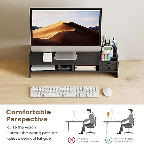 Miniatura 3 de Monitor Stand - Ergonomic Shelf for Fixed Elevation  Two Tier Unit Fixed Structure with Storage Organizer & Desktop Accessory for Home Laptop, PC