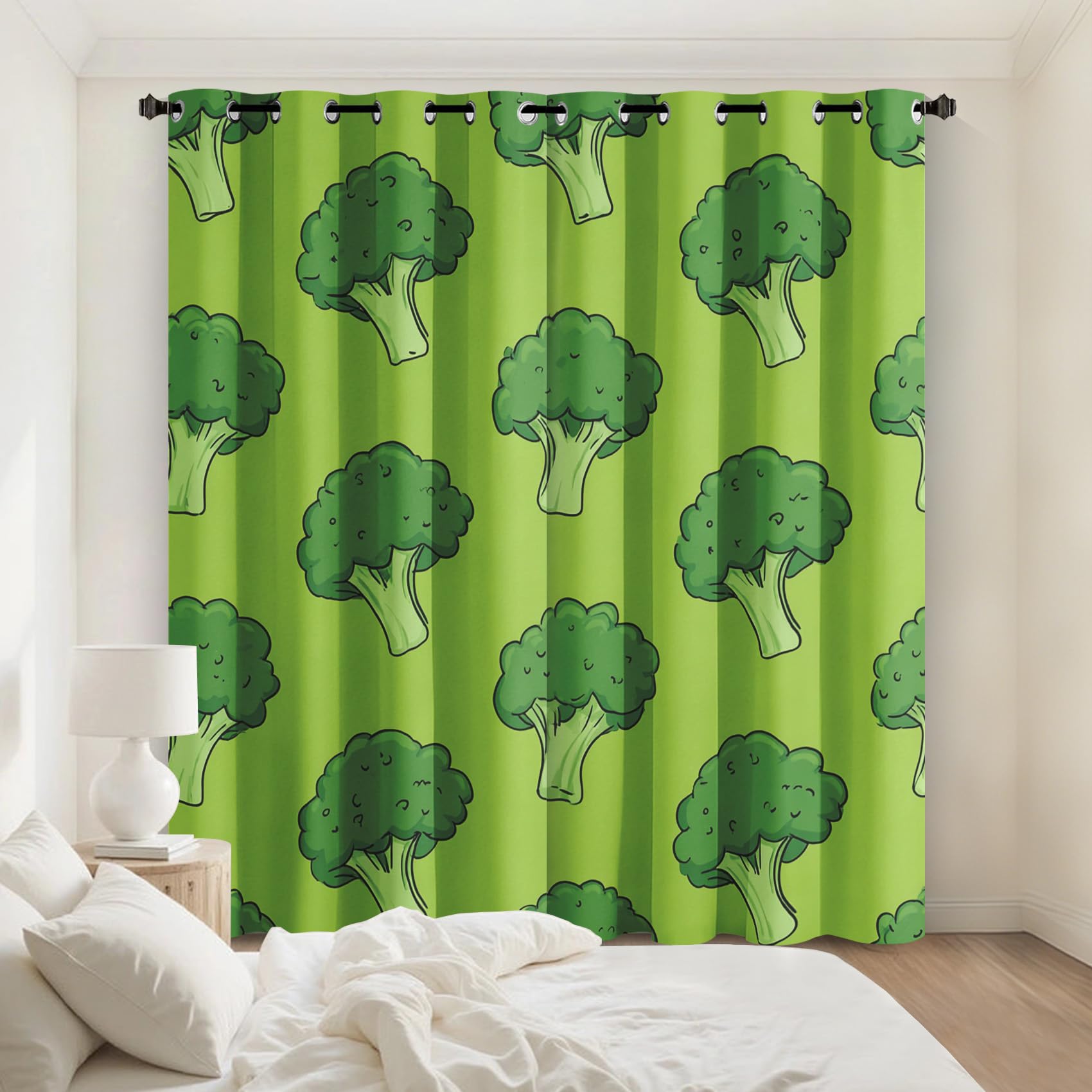 Generisch Blickdichte Vorhänge Brokkoli, Verdunklungsvorhänge Brokkoli Grün Gemüse Gardinen mit Ösen, Vorhang Wohnzimmer Schlafzimmer Fenster Deko, H220 x B140 cm 2er Set