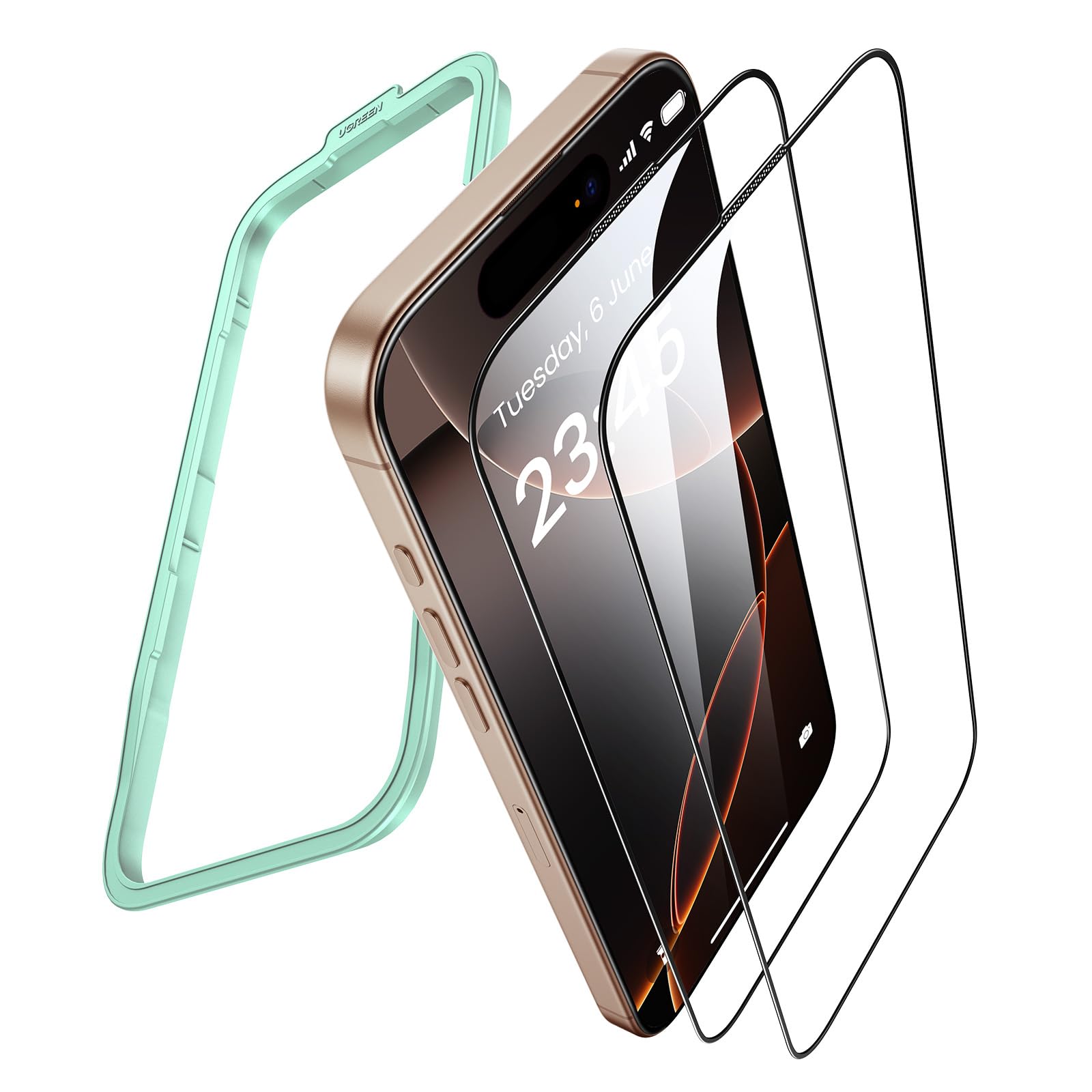 UGREEN iPhone 16 Pro Max Screen Protector 6.9'' 1:1 Full Coverage Military Grade Drop Protection HD Clear Tempered Glass Screen Protector, Easy to Install, Anti Fingerprint Fit for Most Cases 2 Pack