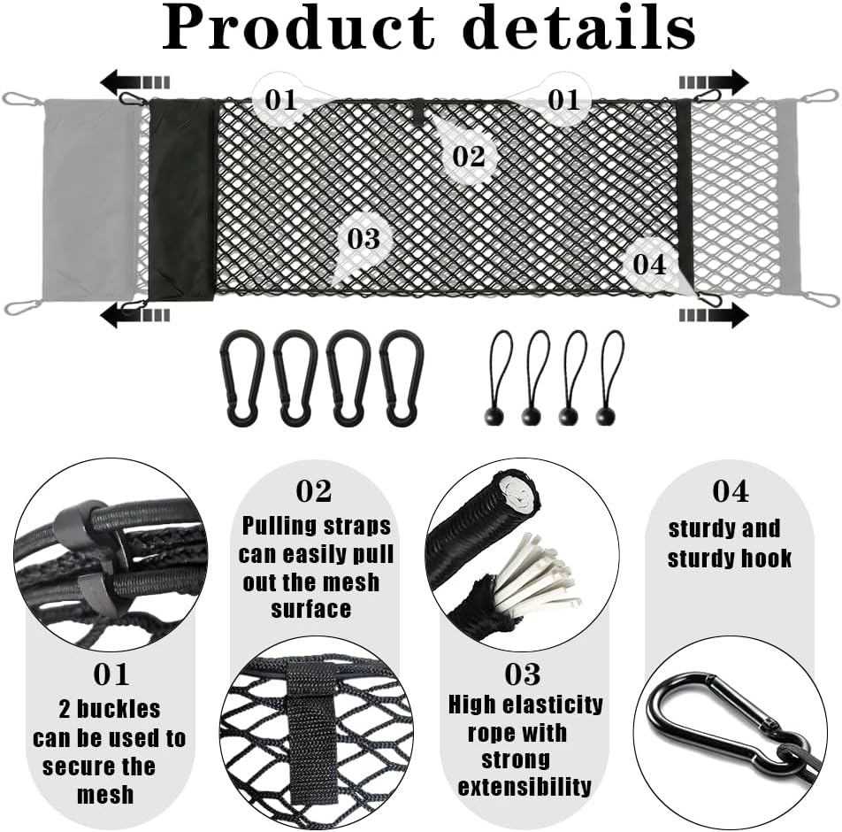 Truck Bed Cargo Net 49.21 x 18.11 Inch for 2013-2025 GMC Sierra & Chevy Silverado，Pickup Truck Bed Organizer with 5mm Bungee - Integrated Storage Bag - Carabiners