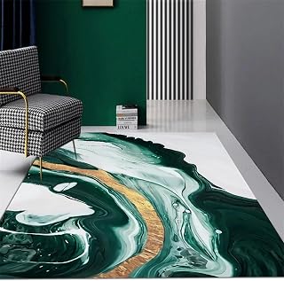 JGGXHM Pintura Abstracta Moderna, Alfombra Decorativa para Sala de Estar, Color Blanco y Verde, patrón de mármol nórdico, tapete para Mesa, Silla, Alfombra para baño, 80x120cm