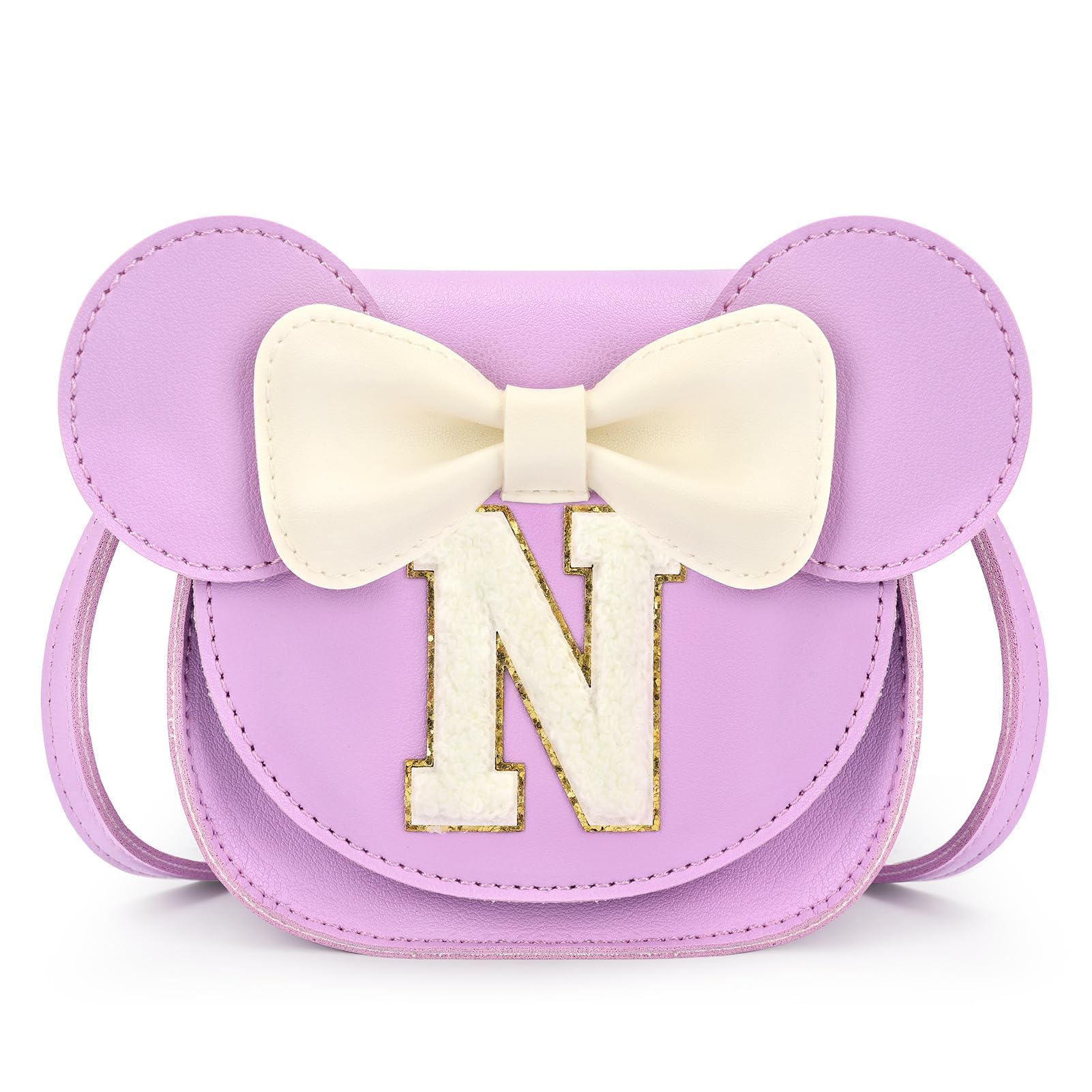 mibasies Toddler Purse 3-8 Girls, Purple Letter N Birthday Gift