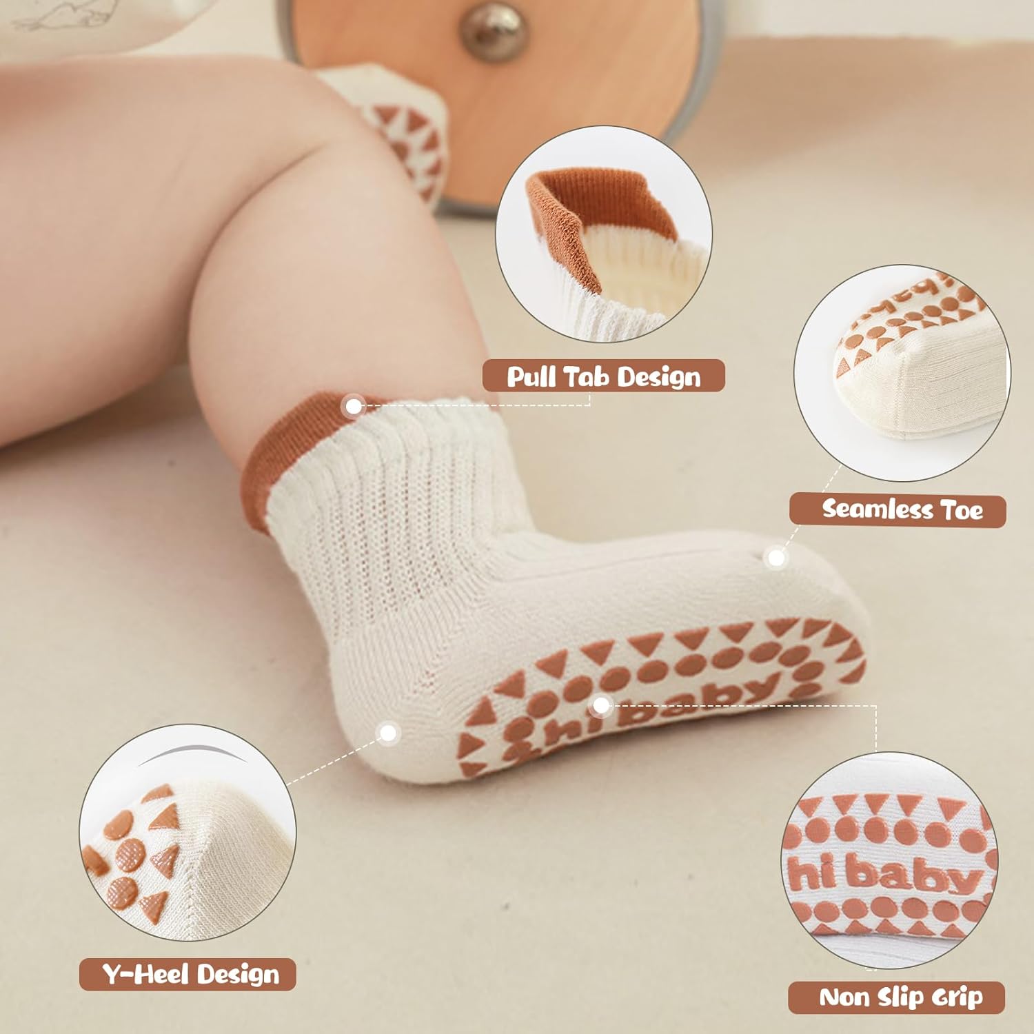 BONANGEL Baby Socks with Grips, 8 Pairs Non Slip Cotton Ankle Socks for Toddler Girls Boys Infants Kids 0-5 Years Old - Image 3