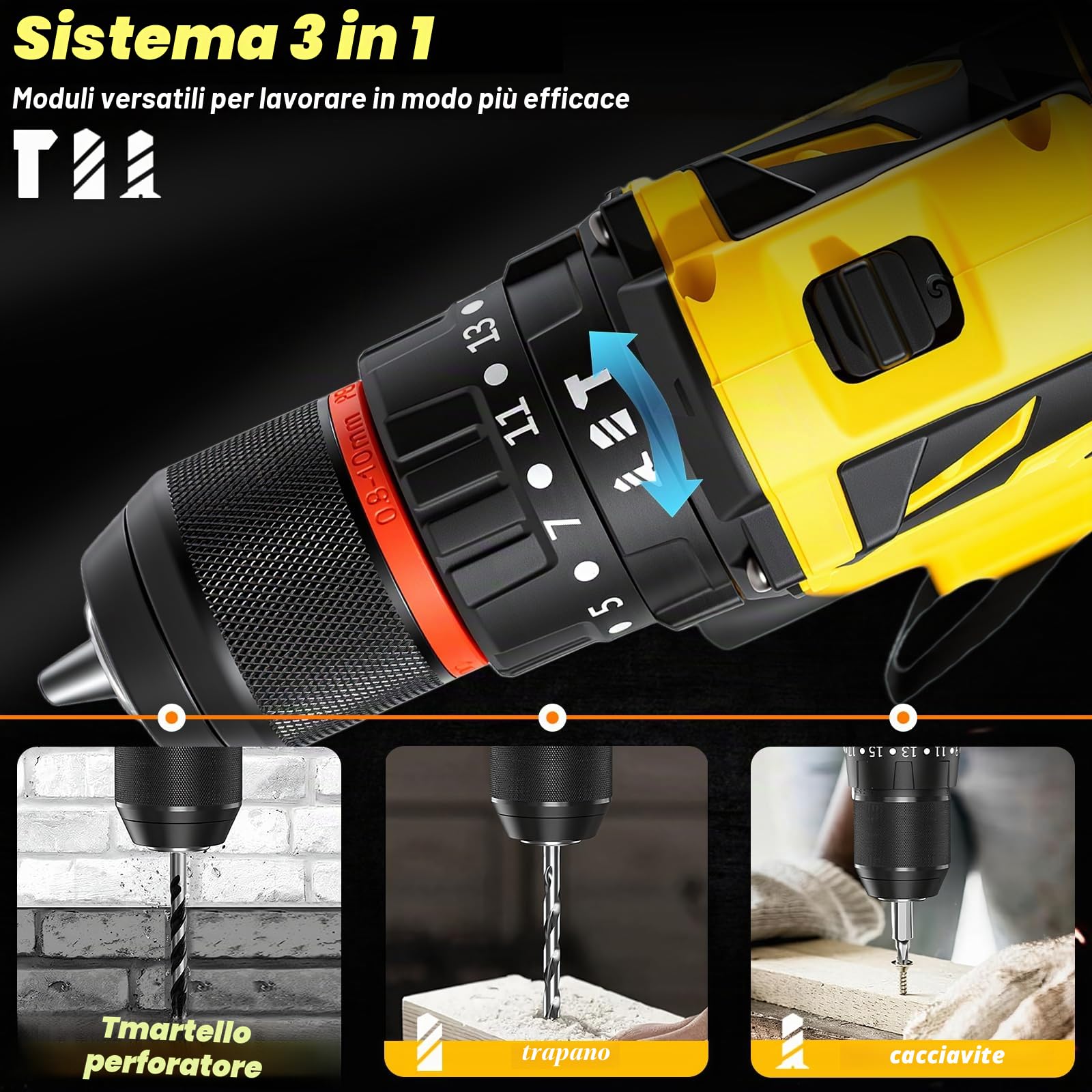 Brushless Trapano Avvitatore Batteria, 21V Trapano a Percussione, 70Nm Max con 2 Batterie 2.0Ah, 25+3 Coppia,2 Velocità,LED Luce, Avvitatore Elettrico per avvitare e forare legno, plastica e metallo