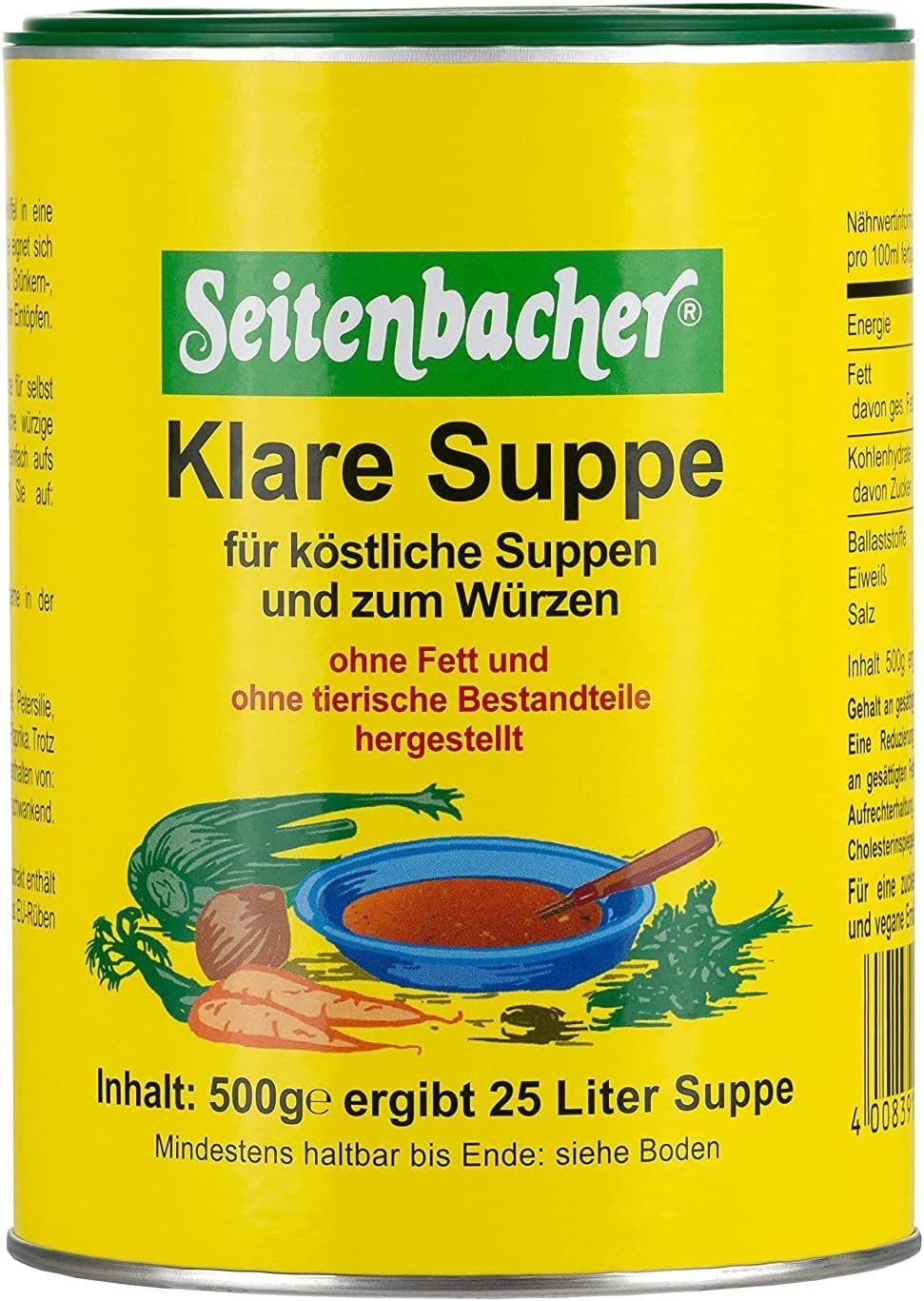 Seitenbacher Klare Suppe ohne Fett (Vegetable Broth and Seasoning), 1er Pack (1 x 500 g)