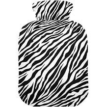 Zebra Skin Print Hot Water Bottle with Cover, 1Liter Soft Velvet Winter Warm Water Bag for Neck and Shoulder Pain Relief Period Cramps Bed Hand Feet Warmer