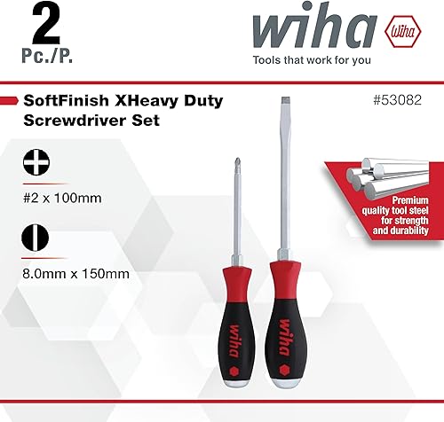 Miniatura 9 de Wiha 53082 - Juego de destornilladores ranurados y Phillips de 2 piezas SoftFinish XHeavy Duty