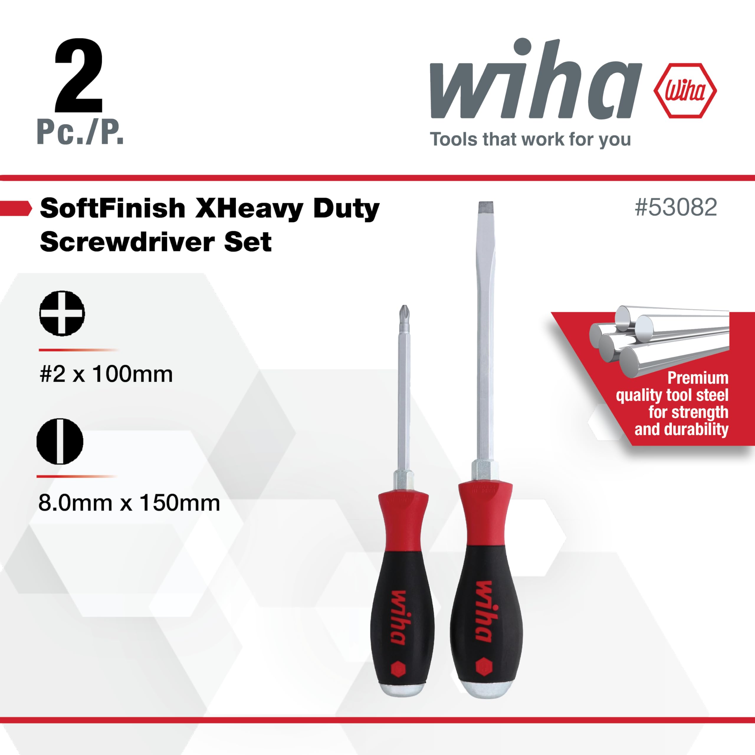 Wiha 53082 SoftFinish X - Juego de destornilladores ranurados y Phillips resistentes de 2 piezas