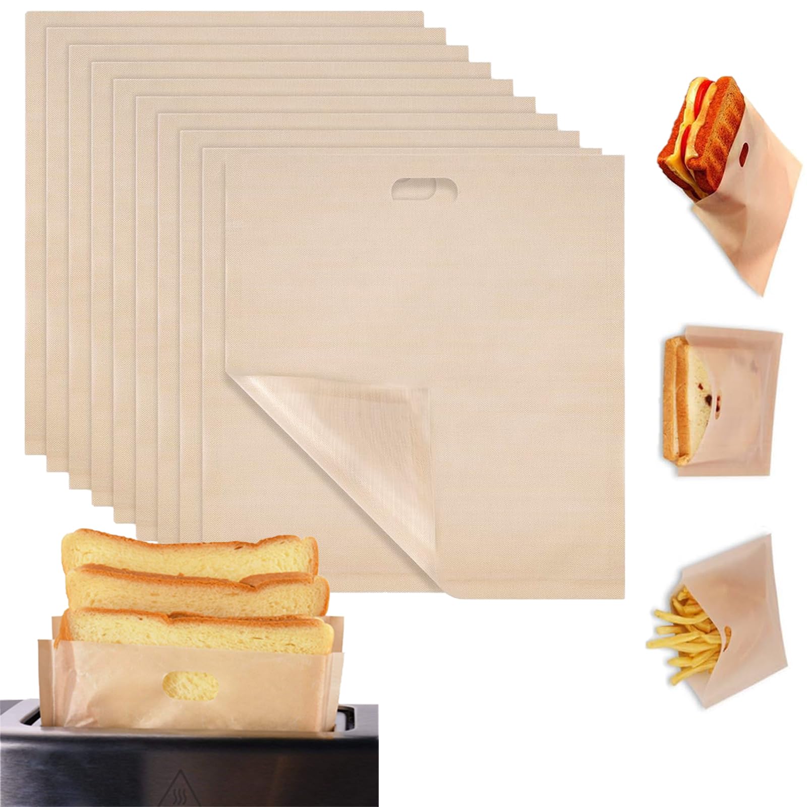 10 Pack Toaster Bags,Reusable Non Stick Toasted Sandwich Bags Washable Sandwich Bag Washable Sandwich Bag, Toastie Bag for Microwave Grill Oven (17 x 19cm)