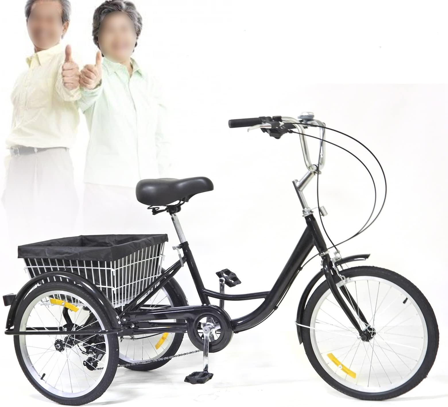 Adult Tricycles 8 Speed 20 Inch 3 Wheels Adult 20" 3 Wheel 8 Speed Trike Cargo Trike Cruiser Cycling Tricycle, Tricycle With Basket And Mudguard(155-180CM,110KG)