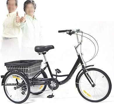 Adult Tricycle 8 Speed 20 Inch 3 Wheel Adult 20 Inch 3 Wheel 8 Speed Trike Cargo Trike Cruiser Cycling Tricycle with Basket and Mudguard 155-180cm, 110kg