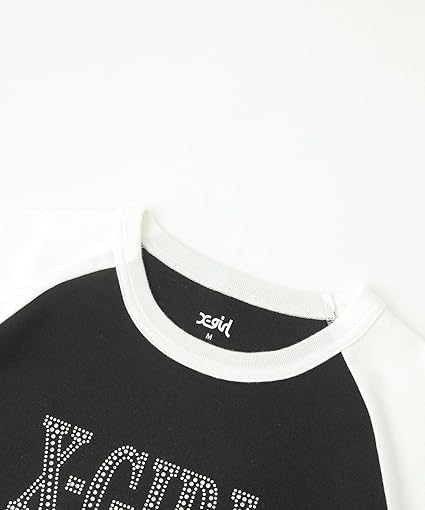 国内配送★X-girl★RHINESTONE ROMAN TYPE LOGO RAGLAN エックスガール X－girl RHINESTONE ROMAN TYPE LOGO RAGLAN S/S