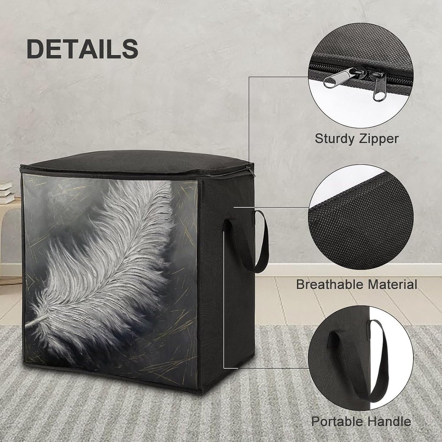 Decoration Feather Comforter Storage Bag Moving Bag | Clothes Storage Bins-70L,Moving Bag With Dual Handles For Easy Carrying, Zipper Design Durability for Home,Bedroom,Closet