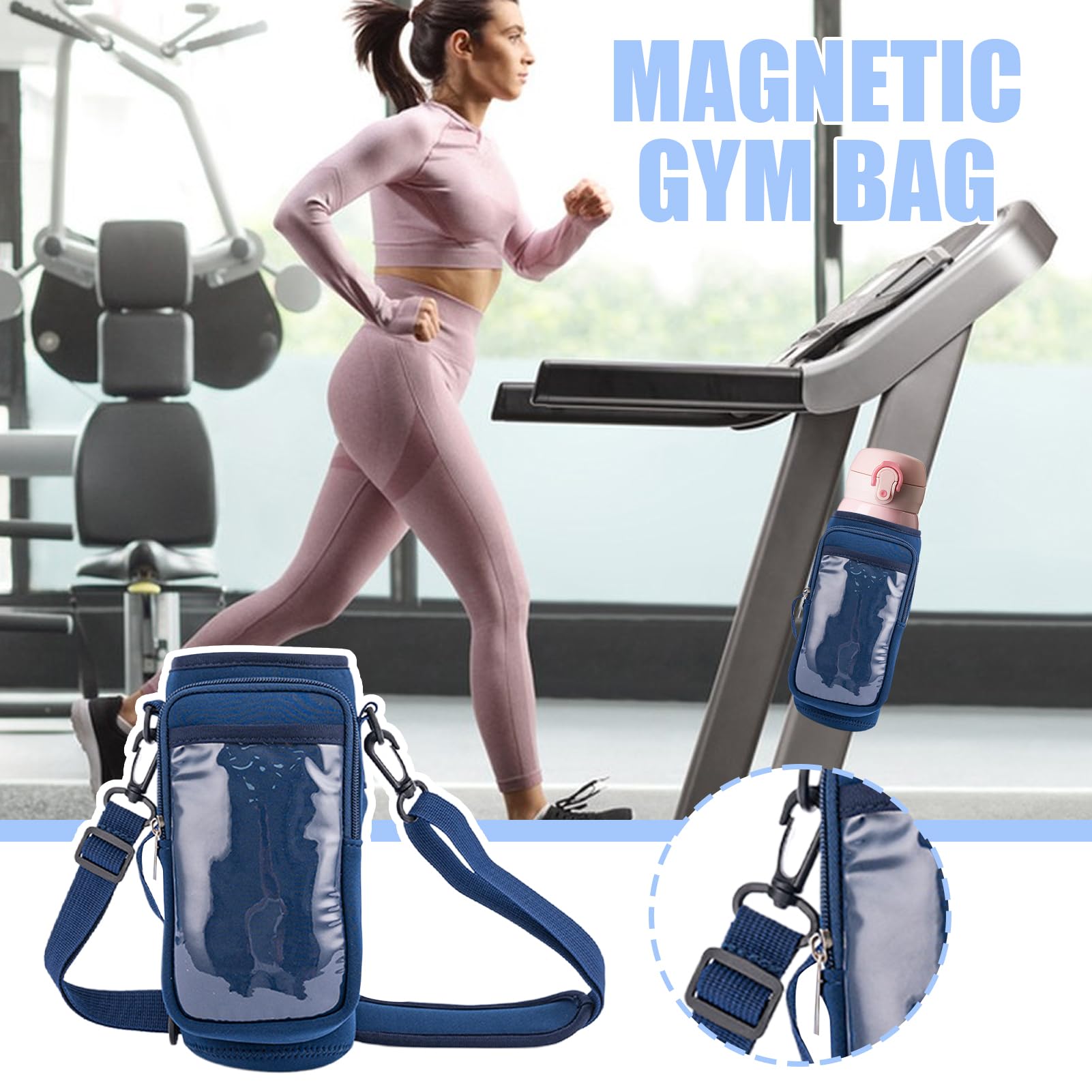 Bolsa magnética de Gimnasio para Mujer, Bolsa de Botella, Organizador de Bolsa de Gimnasio para Hombres y Mujeres con Correa para el Hombro para Viajes, Trabajo y Deportes, Marino, Refer to