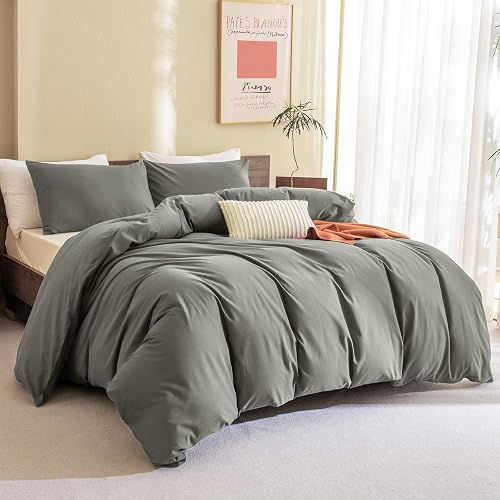 CozyTide Green Queen Comforter Set,Cotton Soft Solid Queen Size Bedding Comforter 3 Pieces Lightweight Fluffy Boho Bed Set for All Season