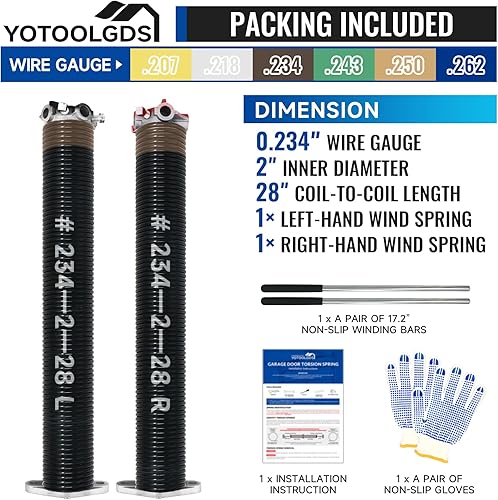 Miniatura 24 de Par de resortes de torsión para puerta de garaje de 2 pulgadas con barras de bobinado antideslizantes y guantes, electroforesis de alta precisión