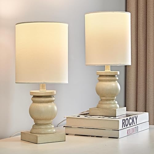 Miniatura 4 de OYEARS Lámpara de mesa pequeña de 12 pulgadas para dormitorio, sala de estar, lámpara de noche simple y retro de grano de madera de granja, adecuada