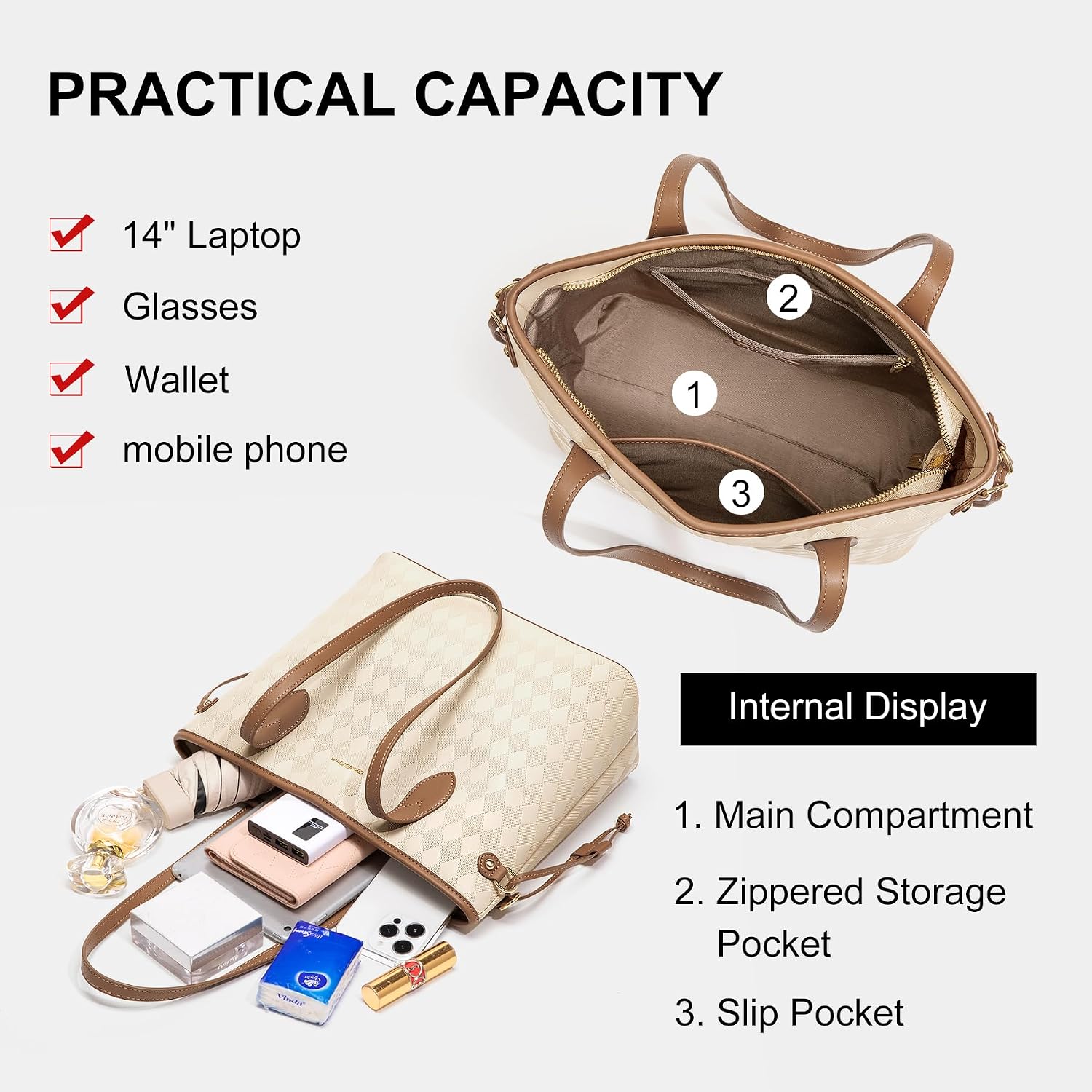 Leather Tote Bag for Women Large Capacity Shoulder Bag for Work
