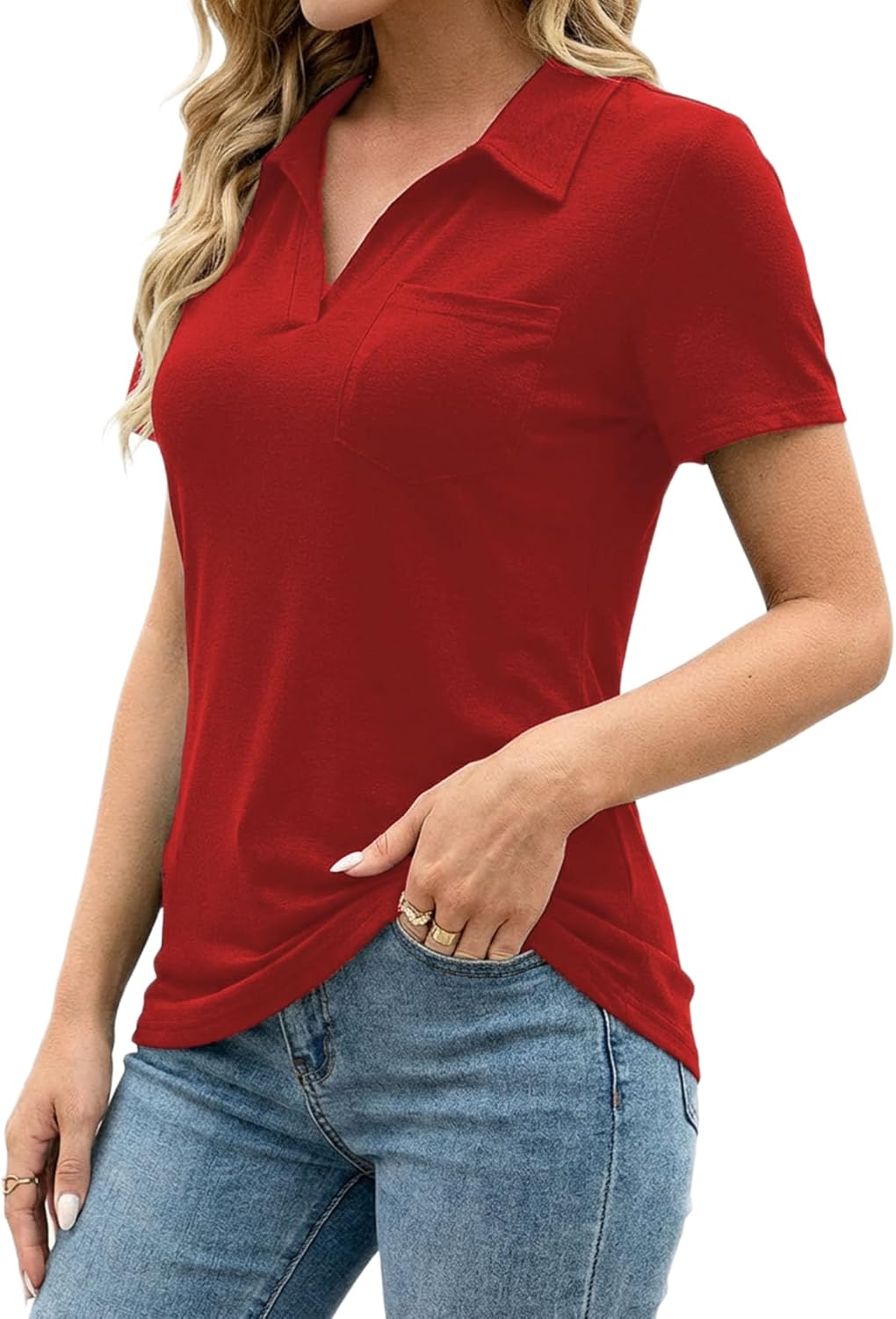 Decrum Pocket Polo Shirts for Women - Casual Buttonless Collared Womens Polos Short Sleeve - Image 2