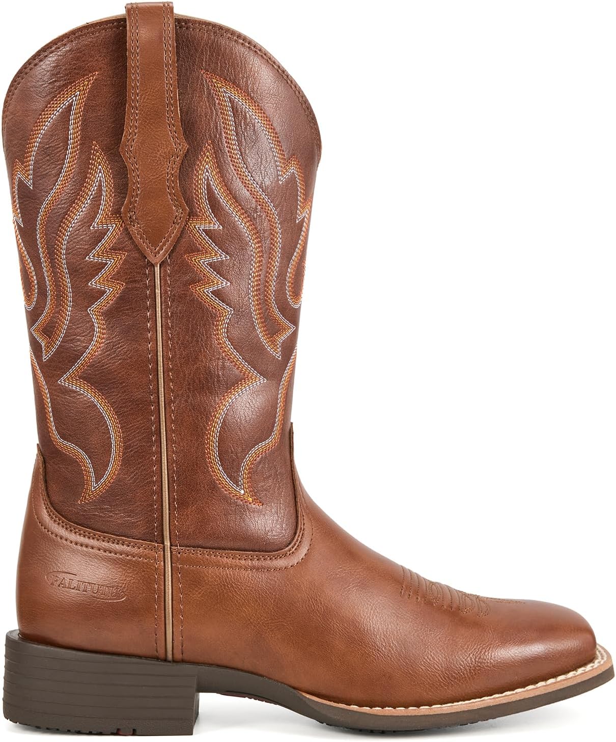 Palitutu Western Cowboy Boots for Women Square Toe Mid Calf Cowgirl Boots Pull On Country Boot with Retro Embroidered Low Chunky Heel Festival Fashion Outfits