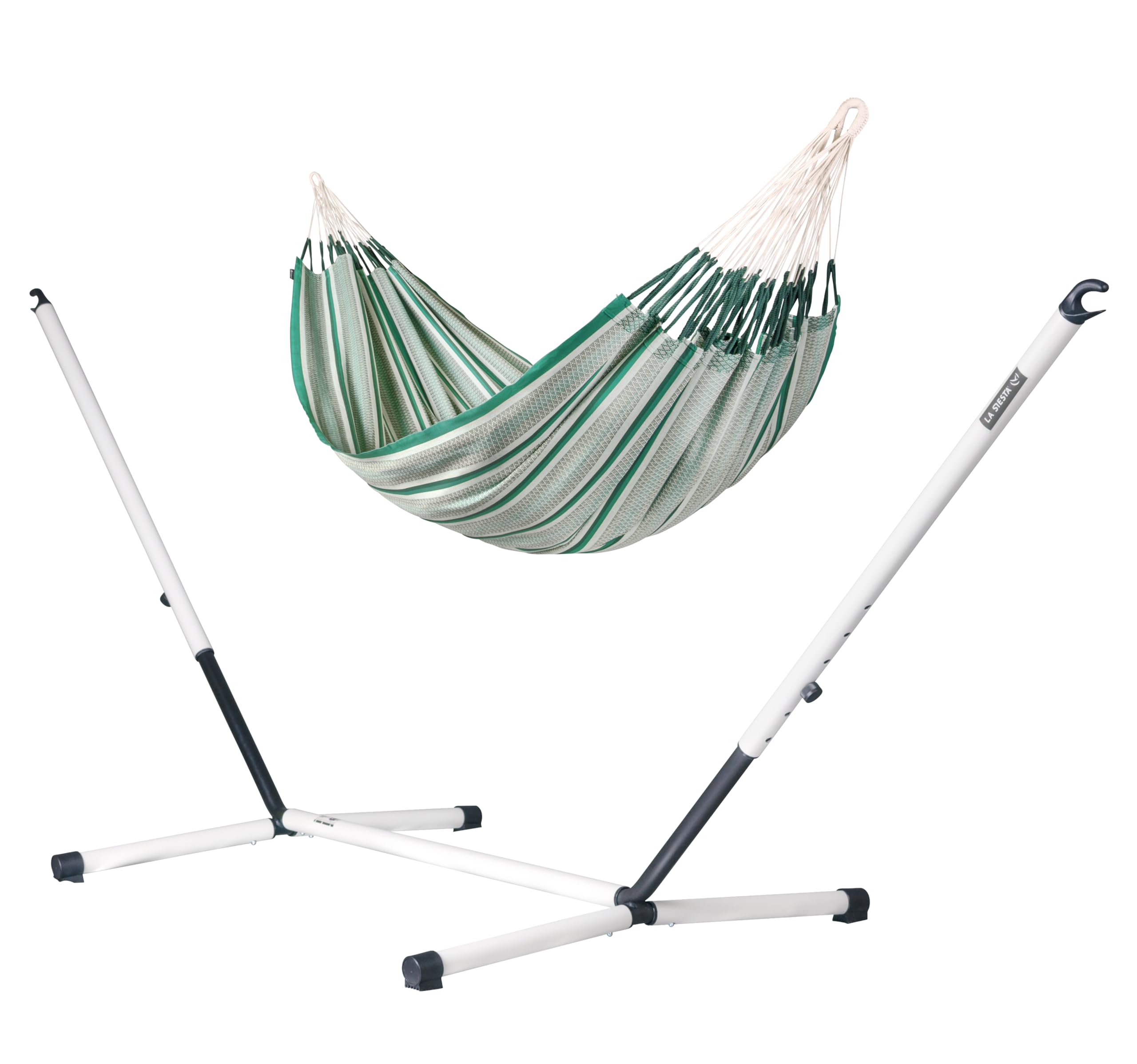LA SIESTA® Modesta Hamac Kingsize en Coton Bio & Support en Acier - Hamac sur Pied, Support Hamac Exterieur Interieur - Hamac Portable avec Support, Toile de Hamac 2 Places pour Jardin Balcon - Agave