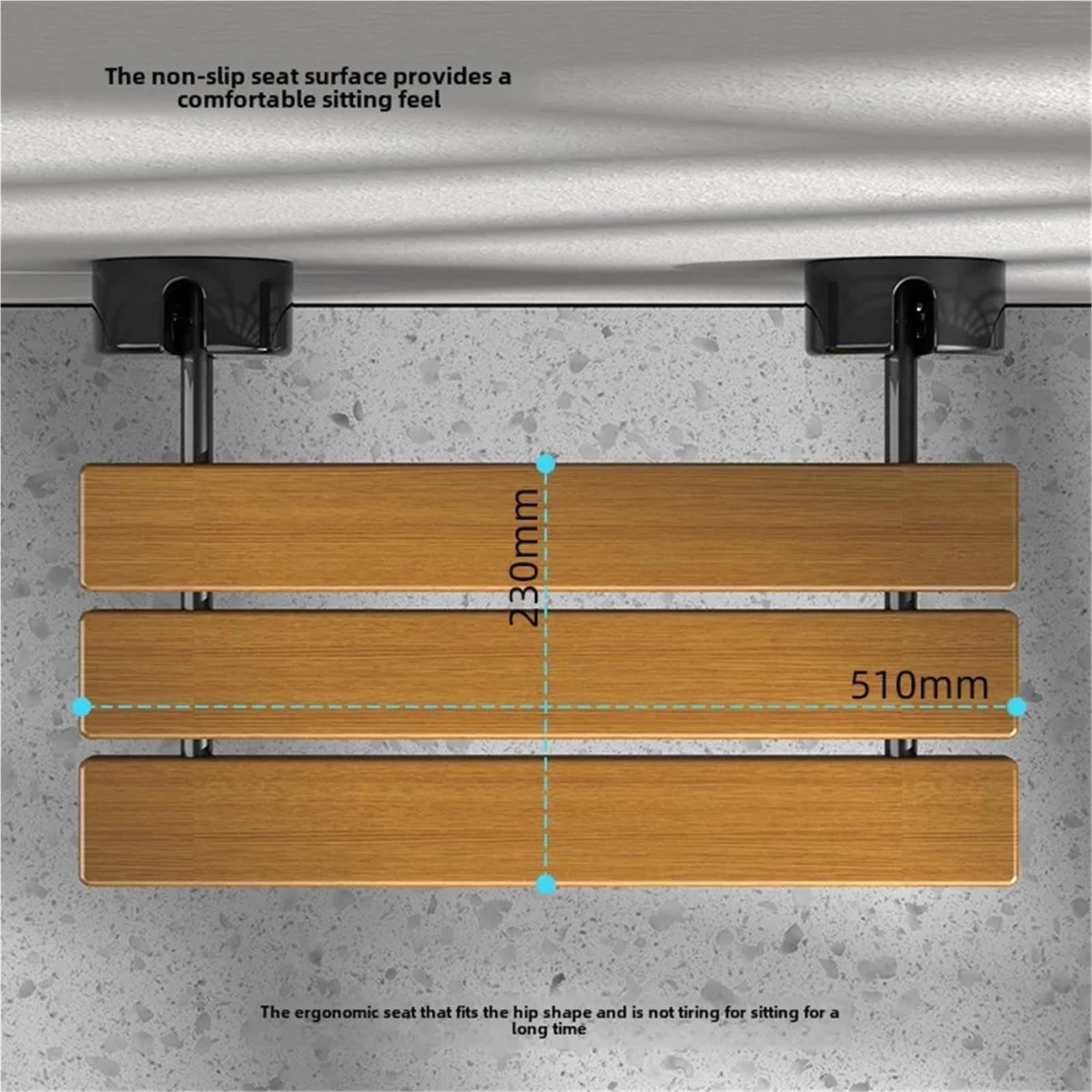 Banco Plegable de Madera for Asiento Ducha, Estructura Acero Inoxidable para Personas Mayores