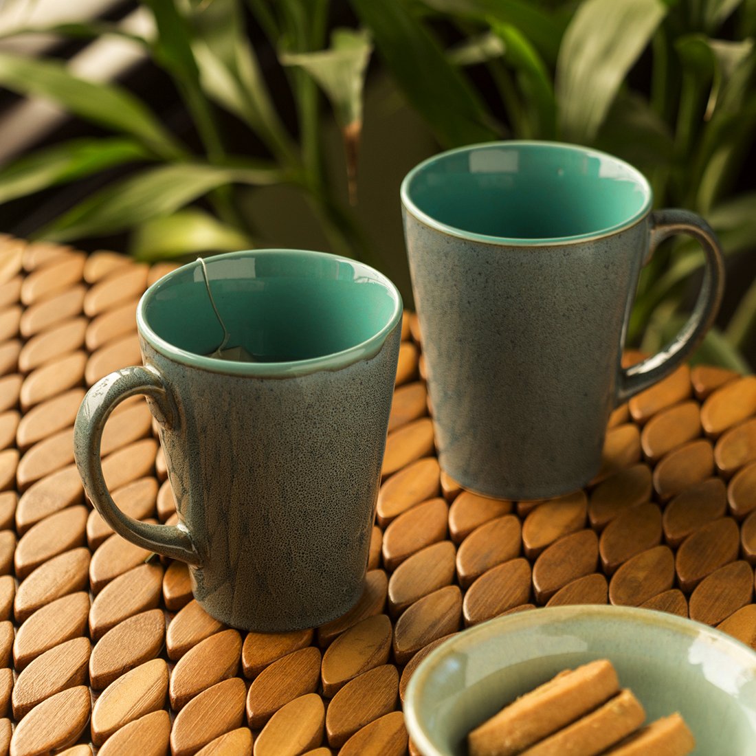 ExclusiveLane 'Blues of Sky' Studio Pottery Glazed Ceramic Kulhad Chai Tea Cups Coffee Mugs (320 ML, Set of 2)