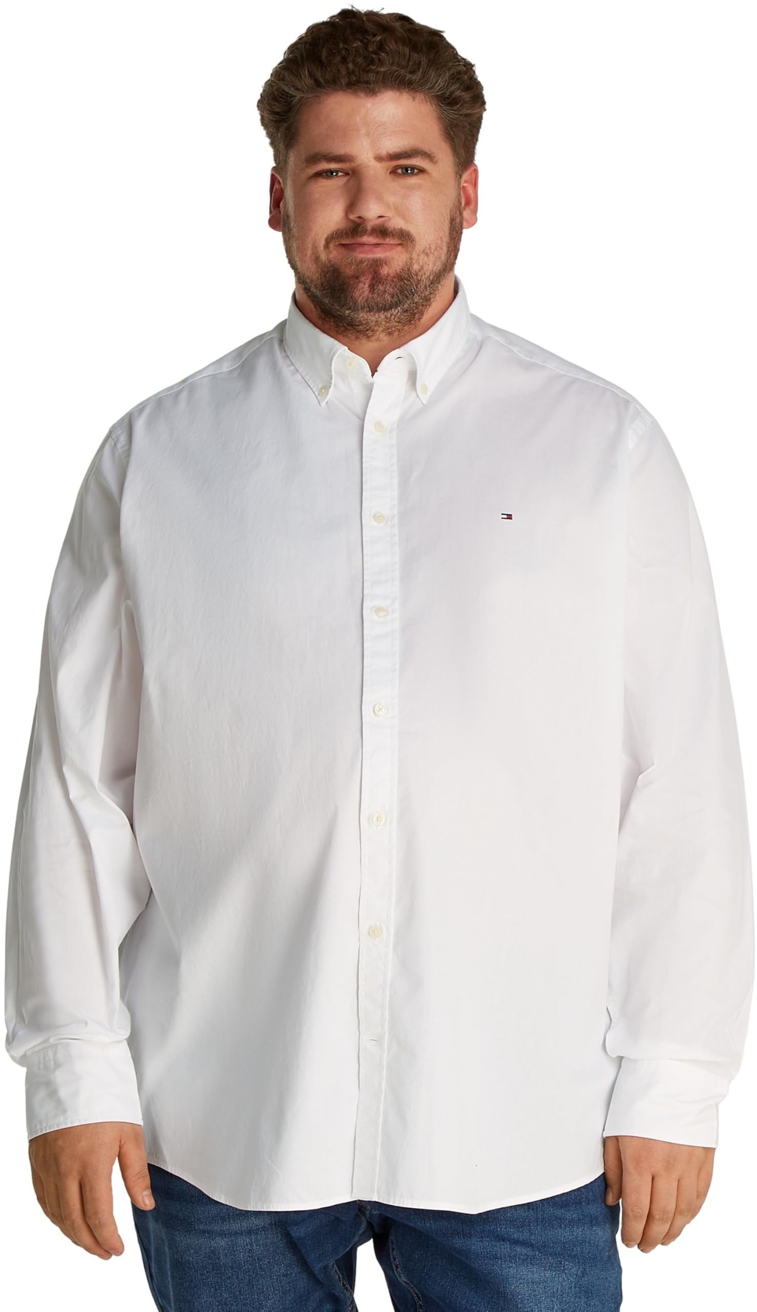 Tommy Hilfiger Men’s Flex Poplin Solid Regular Fit Shirt, White (White), XXL