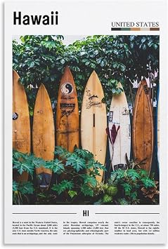 THAYLA American City Scenery Travel Poster Hawaii Surfboard Landscape Canvas Art Poster And Wall Art Picture Print Modern Family Bedroom Decor Posters Unframe 20x30inch50x75cm