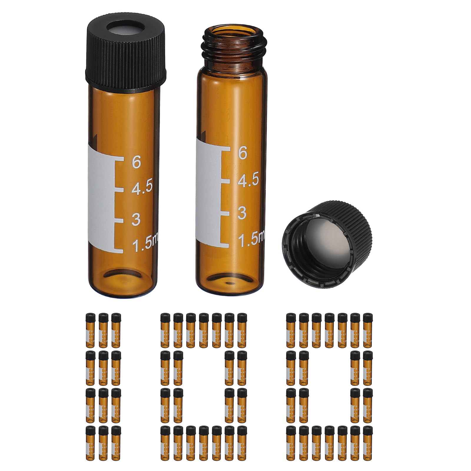 PATIKIL 8ml Vial Per Autosampler, Confezione Da 100 Vial HPLC/GC 9-425 Vial Da Laboratorio Ambra Vial Modello Tappo A Vite Area Di Scrittura Septa Bianca PTFE E Silicone Per LC Stamper