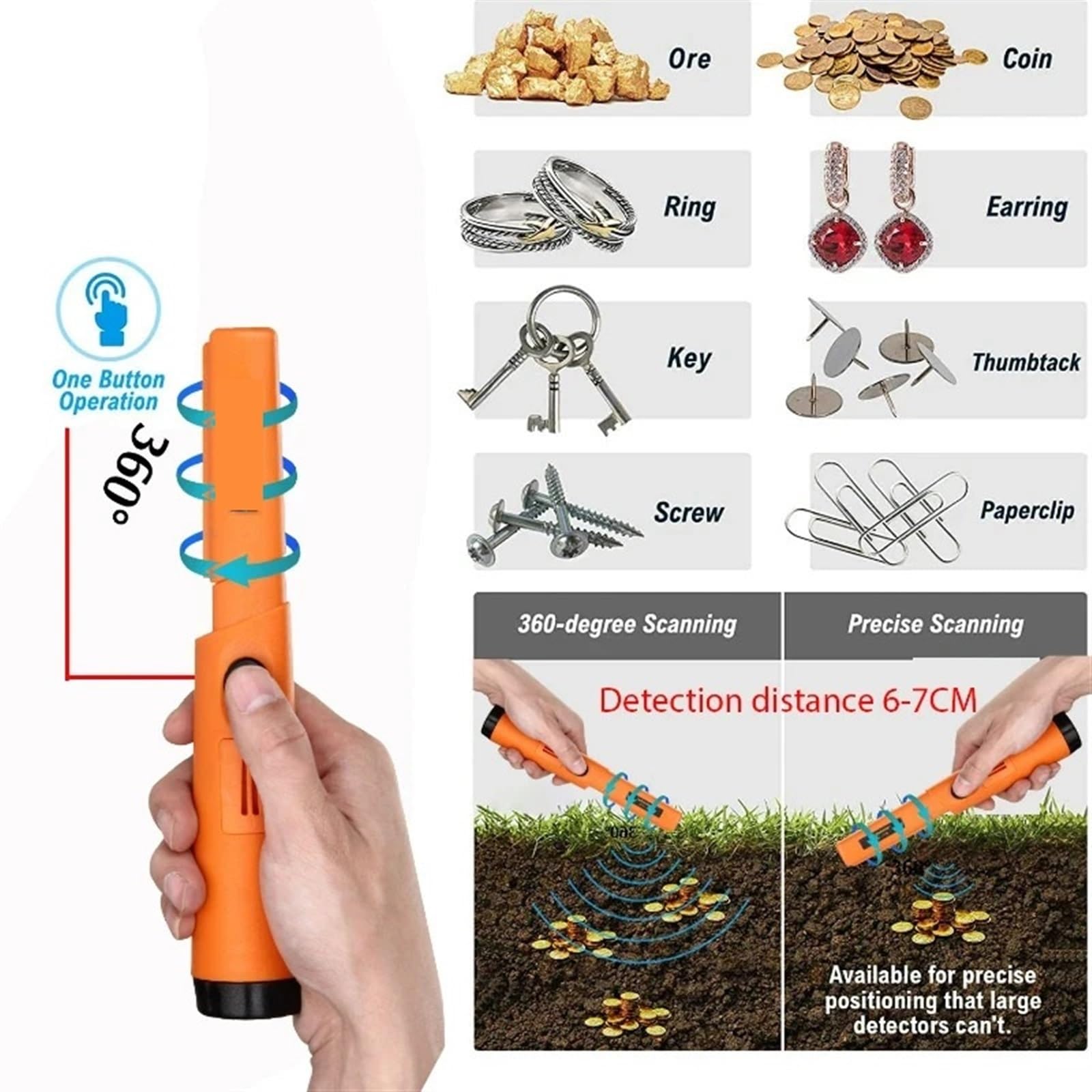 Detector de Metales, Detector de Metales Mano con Puntero Alta sensibilidad y precisión IP68 a Prueba Agua(Groen)