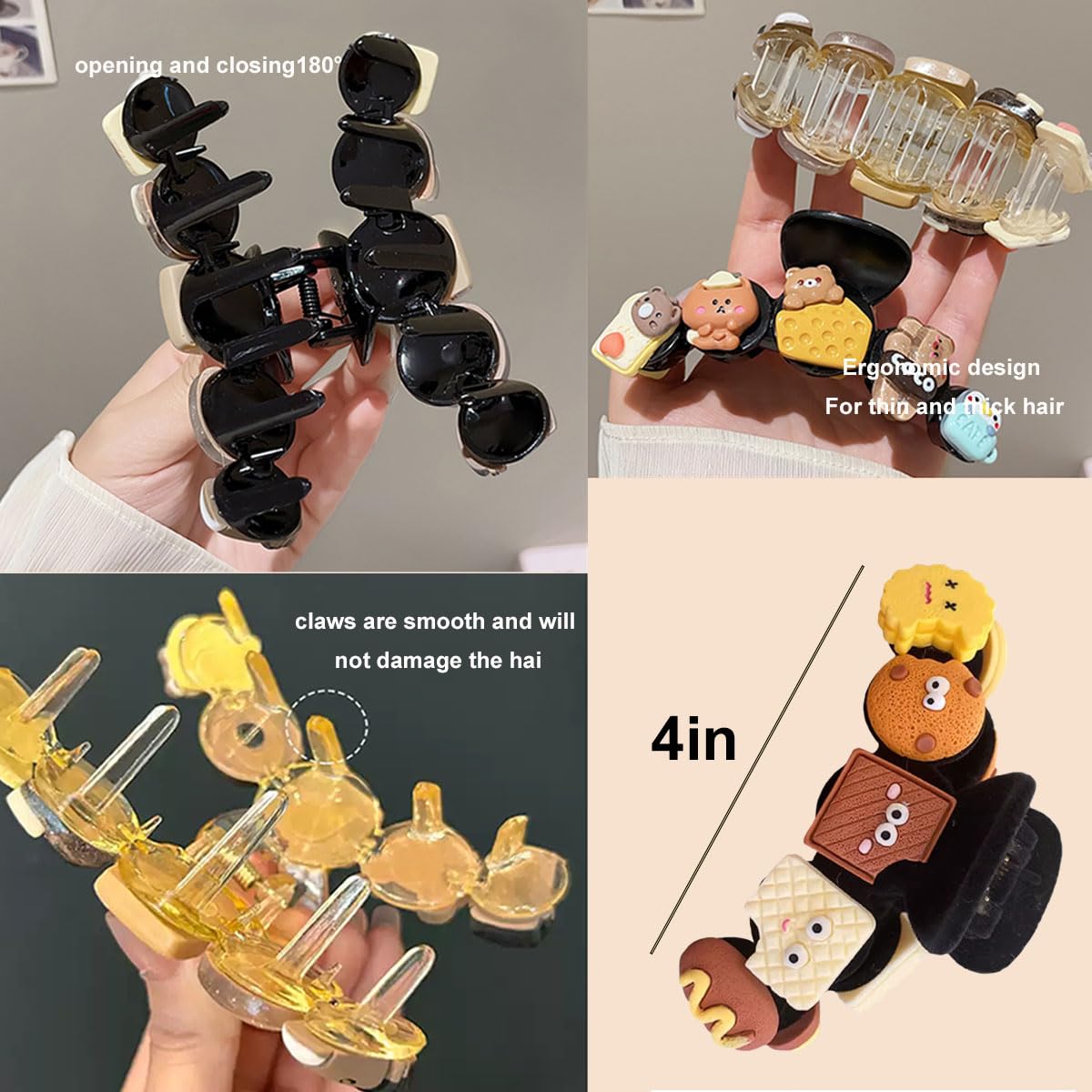 3Pcs Large Hair Clips for Women and Girls - Fun Claw Clips for Thin or Thick Hair, 4“ Nonslip Jaw Clips, Cute Hair Accessories Gifts (Blick) image 3
